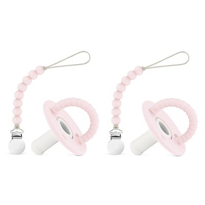 Image of Lulababe Halo Pacfier and Clip Set - Paci and Clip Set for Baby's and Toddlers - Ballet Slippers + Sugar Swizzle, Stage 2 (6-24m) - 2 Sets