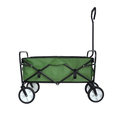 VisioGear Portable Folding Beach Wagons with Wheels, Portable Carts with Adjustable Handle, Green, 37"*20"*45"