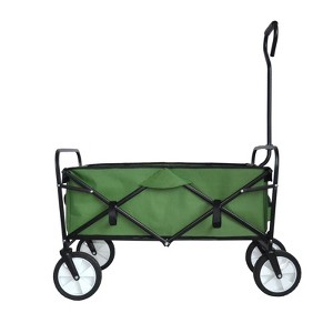 VisioGear Portable Folding Beach Wagons with Wheels, Portable Carts with Adjustable Handle, Green, 37"*20"*45" - 1 of 4