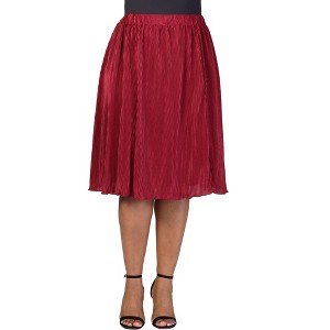 24seven Comfort Apparel Plus Size Elegant Accordion Pleated Elastic Waistband Party Midi Skirt - 1 of 4