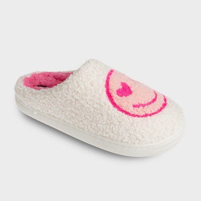 Kensie Slippers for Girls Smiley Face Slipper Shoes for Kids - Cute Slipper with Smile and Love Face Patch for Little Kid/Big Kid