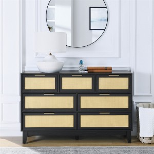 Bedroom 7 Drawer Dresser, Rattan Dresser Modern Wooden Chest Of Drawers With Spacious Storage Space - 1 of 4