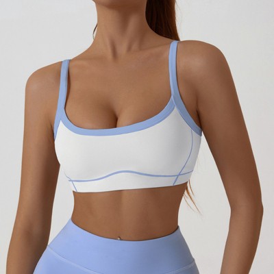 Womens Athletic Cropped Tops Spaghetti Strap Sport Bra Color Block Workout Tank Tops Scoop Neck Casual Sleeveless Gym Jogger Yoga Tops