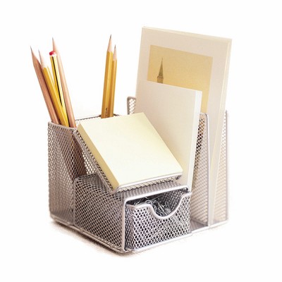 Design Ideas MeshWorks Desk Organizer – Mesh Office Supplies Organizer – Silver, 5.3” x 4.9” x 4.5”