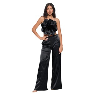 Slickblue Women’s Crop Top & High-Rise Pant Set, Flower Front Detail, Casual Chic Co-ord, Black/Magenta, Size S-L - 1 of 4