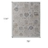 Ivory Taupe and Blue Floral Power Loom Worn Faded Area Rug With Fringe - 3 of 4