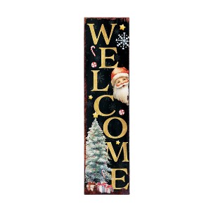 HomeRoots 36" Black Gold And Red Solid Wood Welcome Christmas Santa Porch Sign - 1 of 4
