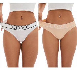 INSPIRE CHIC 2 Pcs Women's Mid-Waisted No Trace Briefs Cotton High Elasticity Underwear Thongs - 1 of 4