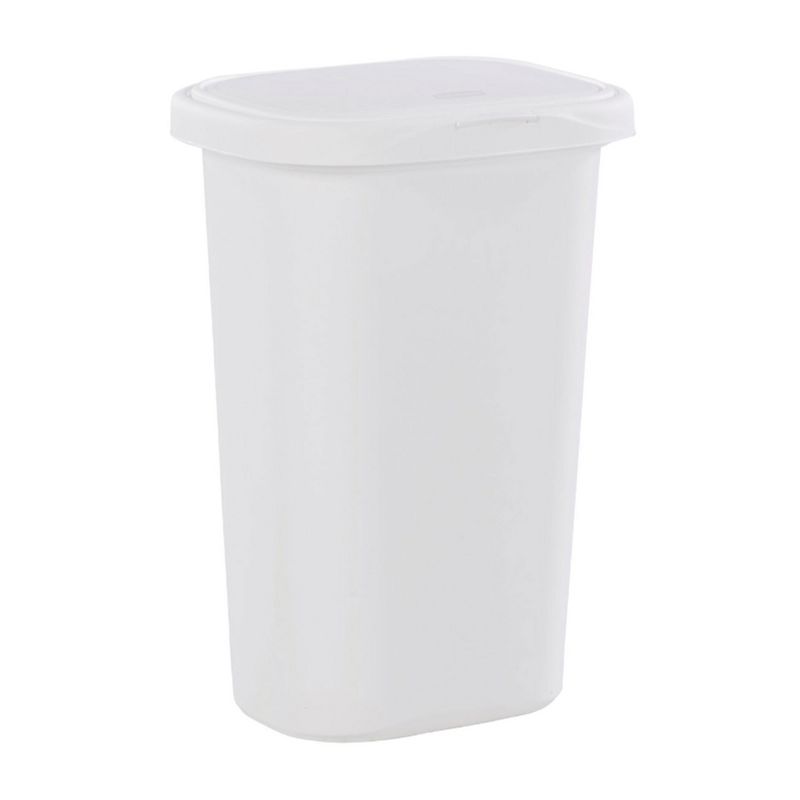 Rubbermaid 13.25 Gallon Rectangular Spring-Top Lid Kitchen Wastebasket Trash Can for Tall Trashbags, White, 1 of 8