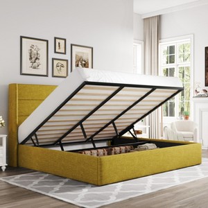 Allewie Lift Up Storage Bed, Button Tufted Headboard with Wingback, No Box Spring Needed, Hydraulic Storage, Modern - 1 of 4