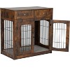 Wooden Dog Crate Furniture 39.4" with 2 Drawers, 3-Door Kennel & Removable Cushion, Pet Cage House & End Table for Small to Large Dogs - 2 of 4