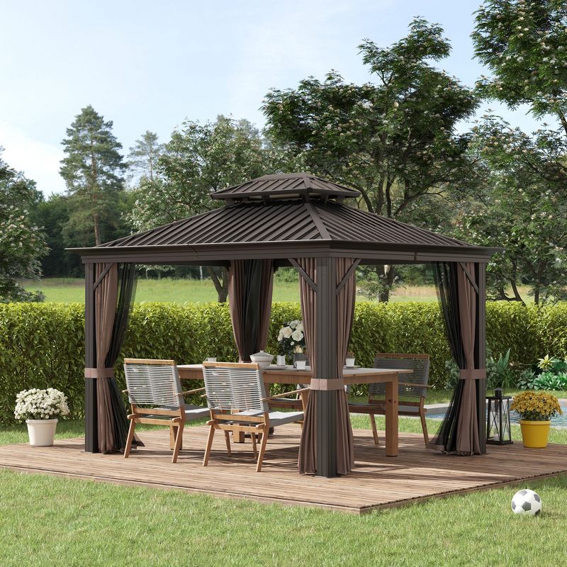 Outsunny Patio Gazebo, Netting & Curtains, 2 Tier Double Vented Steel Roof, Hardtop, Ceiling Hooks, Rust Proof Aluminum, 3 of 7