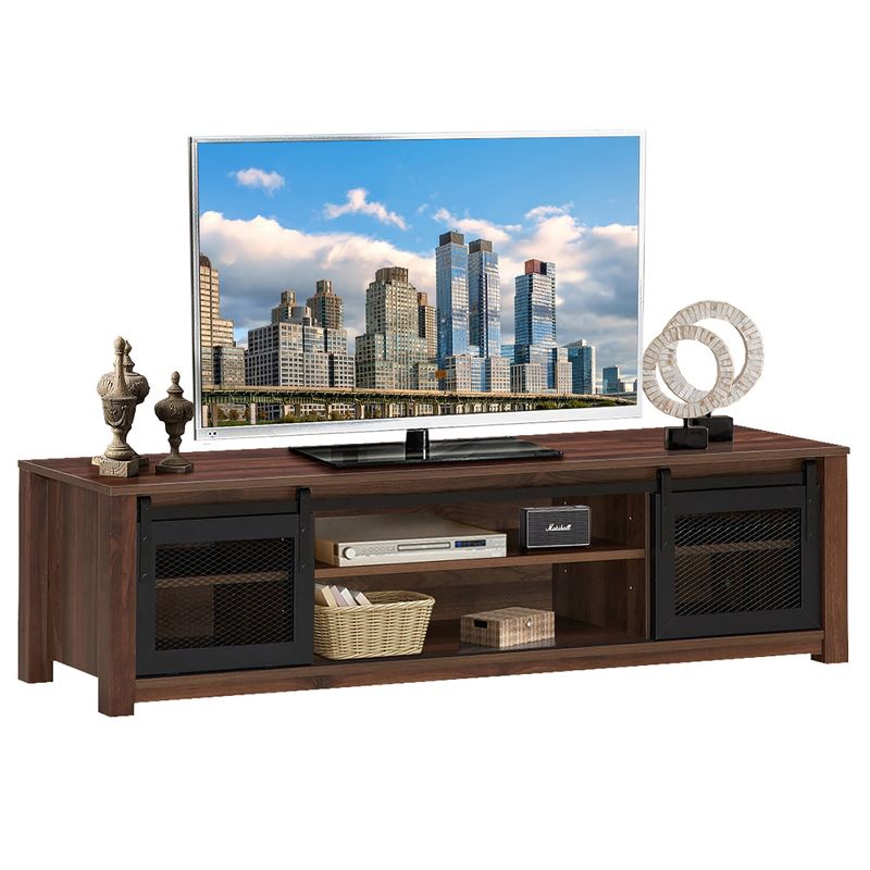 Costway TV Stand Entertainment Center for TV's up to 65'' with Sliding Mesh Doors Walnut\ Black, 1 of 11