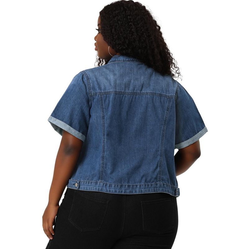 Agnes Orinda Women's Plus Size Denim Button Front Crop Short Sleeve Trucker Jean Jackets, 6 of 8