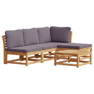 vidaXL Patio Lounge Set - 5-Piece Acacia Wood with Cushions | Modular & Slatted Design - Ideal for Garden/Patio - 1 of 4