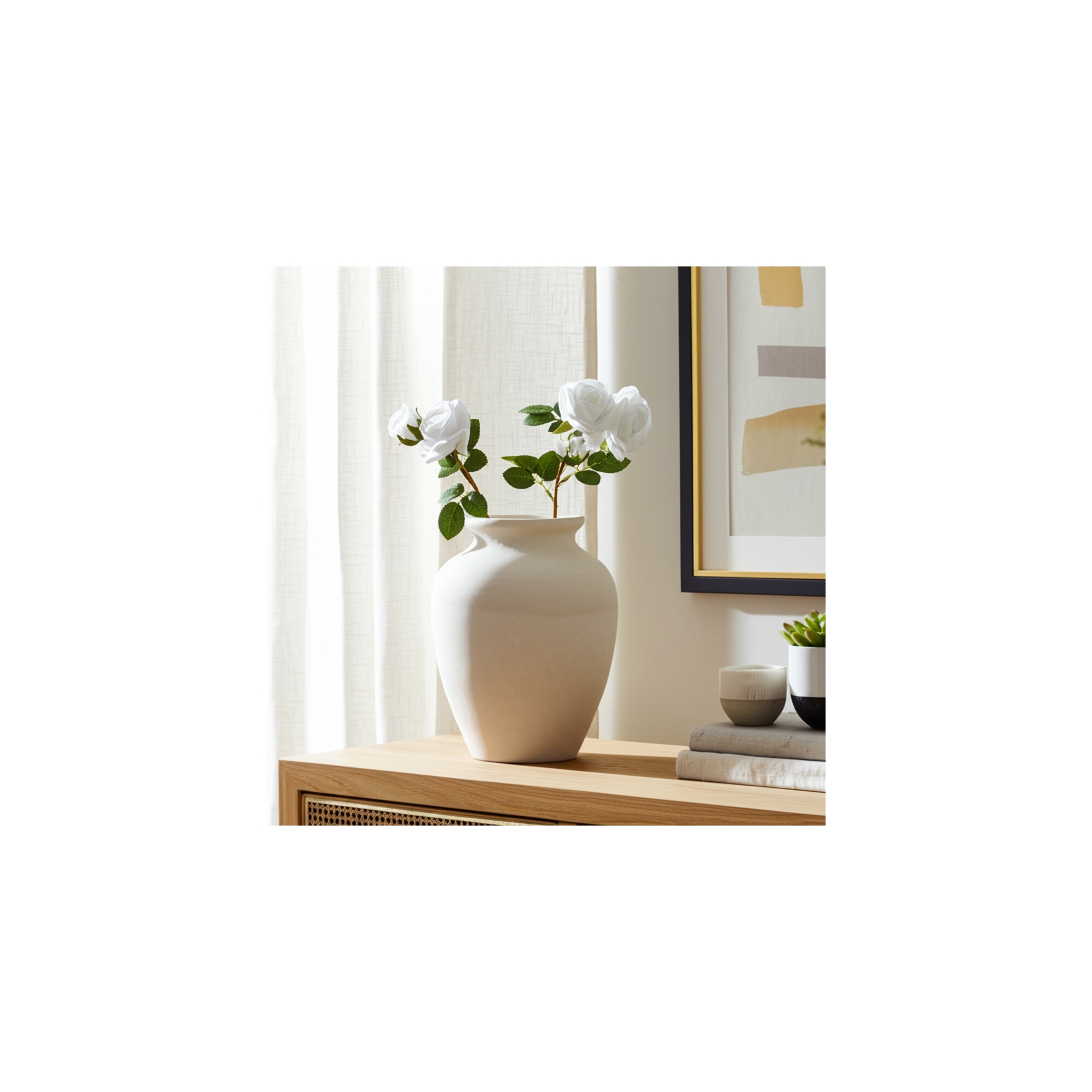 Decorative Terracotta Bud Vase for Living Room Decor - Stylish Home Decor Accent for Bedroom, Office Spaces, or Table Centerpiece - 11", Ivory & Tan