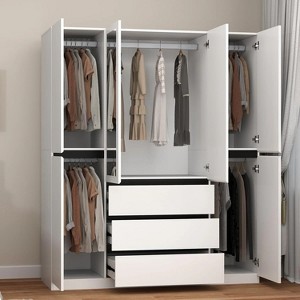 TiramisuBest Wardrobe Armoire, 2-Door Closet with Drawers & Hanging Rod, Twill Wooden Storage Cabinet, Modern White, 20.4"D x 31.5"W x 76.77"H - 1 of 4