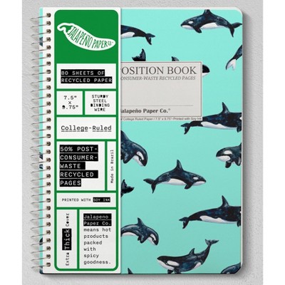 Jalapeno Paper Co. 80 Sheets Subject College Ruled Notebook Orcas