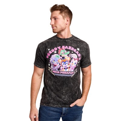 Five Nights At Freddy's Mega PizzaPlex Chibi Group Shot Men's Black Mineral Wash Oversized Crew Neck Short Sleeve T-shirt