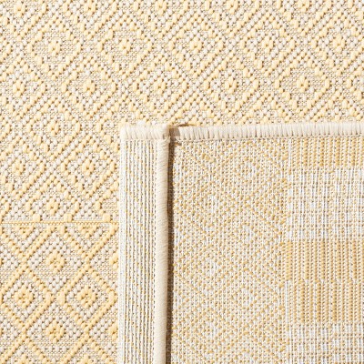 Gold and Beige Rectangular Synthetic Indoor/Outdoor Rug