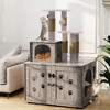 Hooseng Cat Litter Box Enclosure with Tree Tower and Condo, Hidden Washroom Wooden Cat Furniture with Sisal Scratching Post and Soft Plush Perch - 2 of 4
