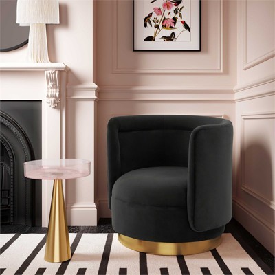 Black Velvet Swivel Accent Chair with Pine Frame