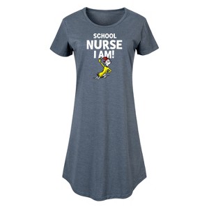 Women's Dr. Seuss School Nurse I Am Graphic T-shirt Dress - Heather Blue - Large - 1 of 4