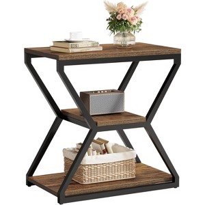 3-Tier End Side Table, Small Industrial Side Table with Storage Shelves for Living Room, Wood Accent Bedside Nightstand with Metal Frame - 1 of 4