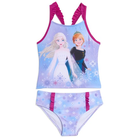 Disney Frozen Elsa Princess Anna Little Girls Tankini Top and Bikini Bottom Swim Set Purple 5-6