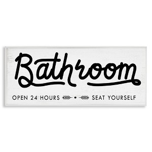 Stupell Industries Seat Yourself Bathroom Sign Framed Giclee Art, White, 24" x 10" - 1 of 4