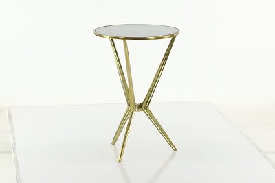 Gold Round Metal and Glass Accent Table with Graduated Legs