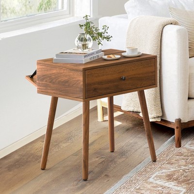 Arceso Hidden Compartment Nightstand, Concealment Furniture Mid Century Bed Side Table with Drawer, Storage End Table for Bedroom， Walnut brown