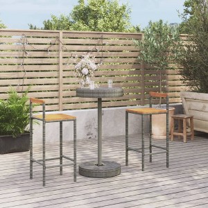 vidaXL 3 Piece Patio Bar Set Gray Poly Rattan&Solid Wood Acacia - 1 of 4