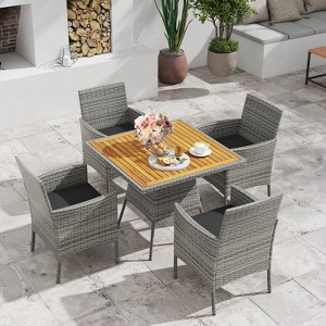 Costway 5 Pieces PE Wicker Patio Dining Set with Cushions and 1.97" Umbrella Hole - 1 of 4