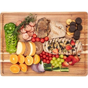 Thick Cutting Board Wood 18" x 12", Acacia Wooden Cutting Board for Meat, Butcher Block Countertop, Reversible Wooden Cutting Board with Juice Groove - 1 of 4
