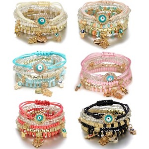 6 Sets Boho Bead Bracelets Multilayered Stackable Stretch Bracelets Multicolor Bohemian Charm for Women and Men - 1 of 4