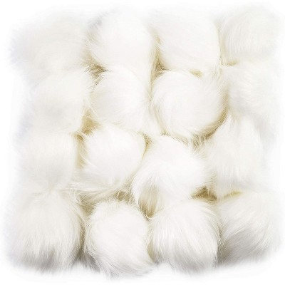 Fluffy Faux Fur Pom Pom Balls with Press Buttons for Charms (White, 16 Pack)