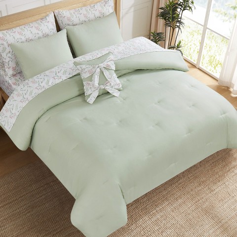 Jessica Simpson Felicity Sage Green Floral Queen 8-Piece Bed in a Bag