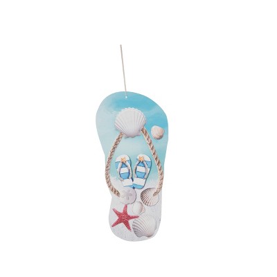 Beachcombers 11.81" Flip Flop Seashells Metal Wall Hanging Ornament – Coastal Beach Decor