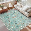 9x12 Green Washable Rug, Butterfly Floral Insect Carpet, Stain-Resistant Non-Slip Low Pile Foldable Floor Cover for Bedroom, Nursery, Apartment - 2 of 4