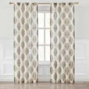 37"x84" Lush Decor Sofia Flower Block Bouquet Linen Textured Window Curtain Panels Clay/Teal Pair - 1 of 4