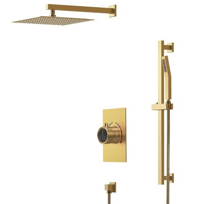 Brushed Gold 10" Rainfall Shower System with Handheld