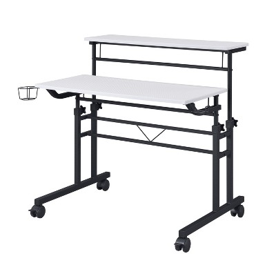 NicBex 35.25 Inch Rolling Home Writing Desk with Height Adjustable Desktop and Moveable Shelf
