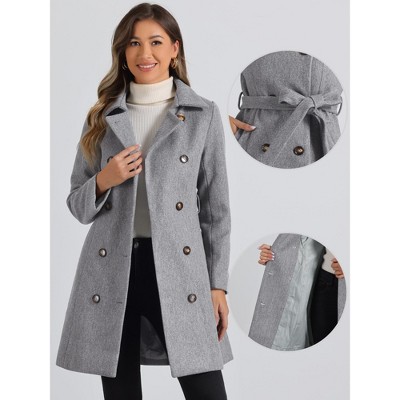 INSPIRE CHIC Women's Winter Peter Pan Collar Double Breasted Slant Pocket Button Down Belted Pea Coats Large Grey — фото 2