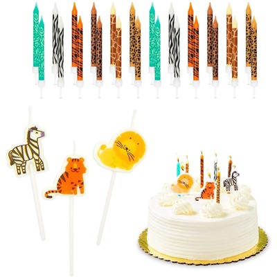 Blue Panda 51-Piece Safari Animals Cake Topper & Thin Birthday Cake Candles 3-Inch with Holders