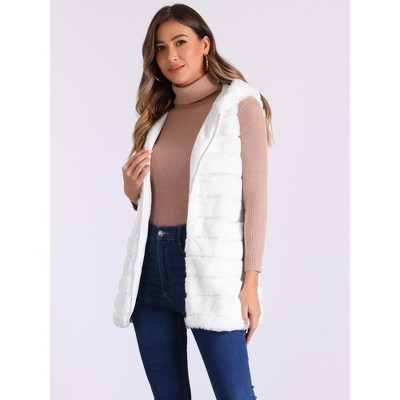 INSPIRE CHIC Women's Faux Fur Sleeveless Zip Up Hooded Waistcoat Outerwear White X-Large — фото 2