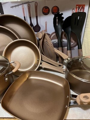 NutriChef 20 Piece Metallic Nonstick Ceramic Pots and Pan Baking Set with  Lids and Utensils - gold Bronze