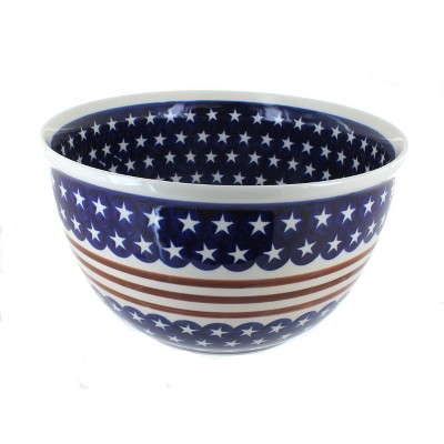 Blue Rose Polish Pottery Stars & Stripes Large Mixing Bowl