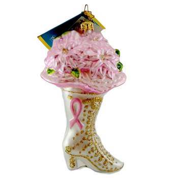 Christopher Radko Company High Button Blooms  -  One Glass Ornament 5.5 Inches -  Ornament Breast Cancer Pink  -  1013428  -  Glass  -  Pink