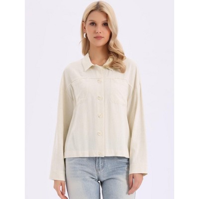 INSPIRE CHIC Women's Button Down Long Sleeve Lapel Casual Jackets with Pockets Large Beige — фото 4